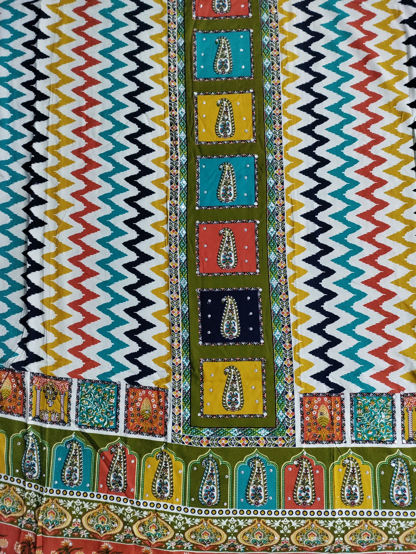 Varnika Olive Green - Colorful Printed Rayon Suit Set with Stone Work