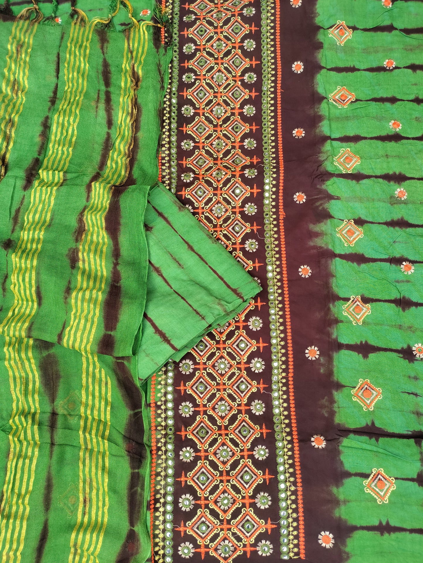 Lavanya Leafy Green Full Embroidery with Mirron Work Suit set