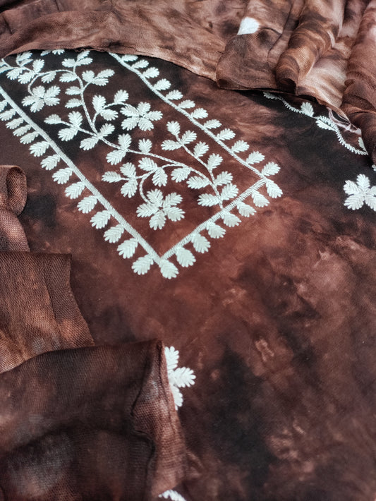 Anvika Brown Bhandani and Chikankari Suit Set with Bandhani Dupatta