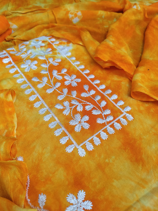 Anvika Sunflower Yellow Bhandani and Chikankari Suit Set with Bandhani Dupatta