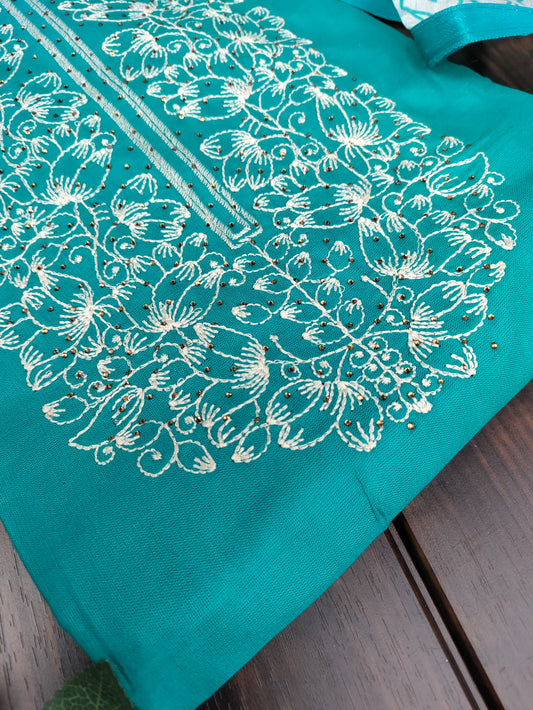 Aarika Aqua and Embroidery Stone Work on Neck with Thread Work Dupatta