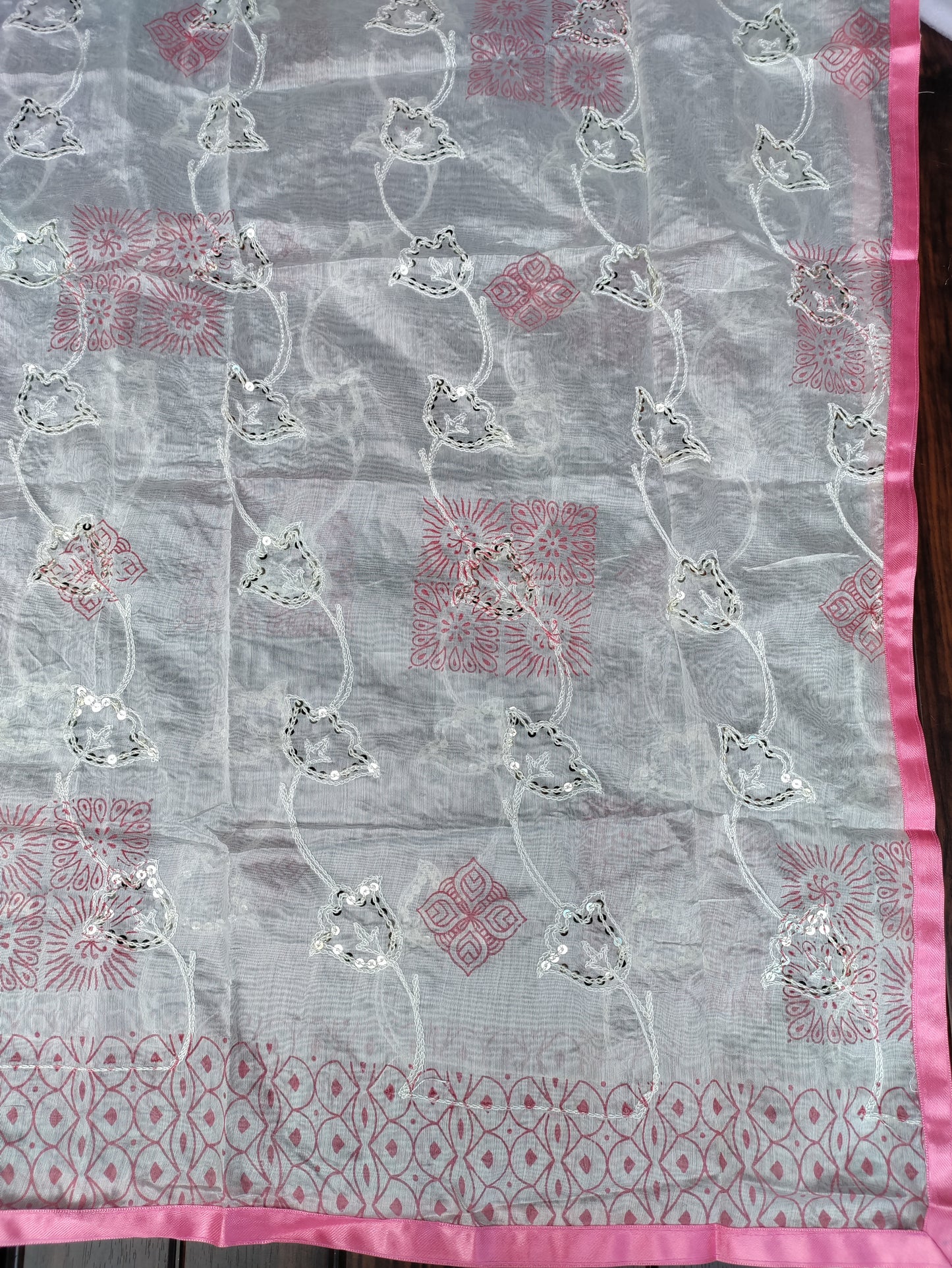 Aarika Pink and Embroidery Stone Work on Neck with Thread Work Dupatta