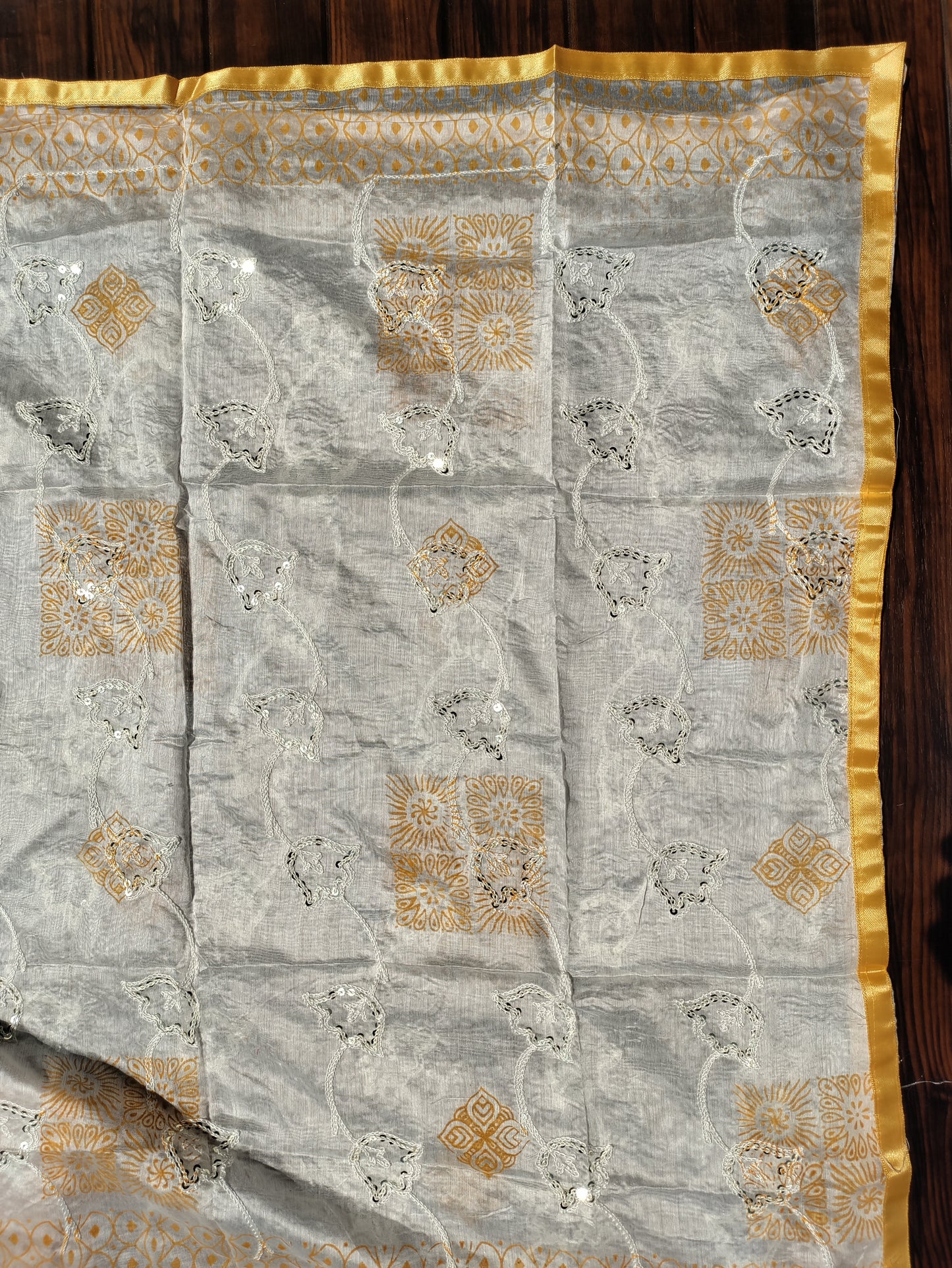 Aarika Yellow and Embroidery Stone Work on Neck with Thread Work Dupatta