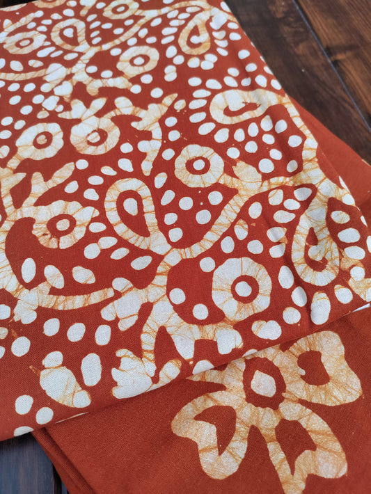 Batik Orange Green Cotton Unstitched Suit Set