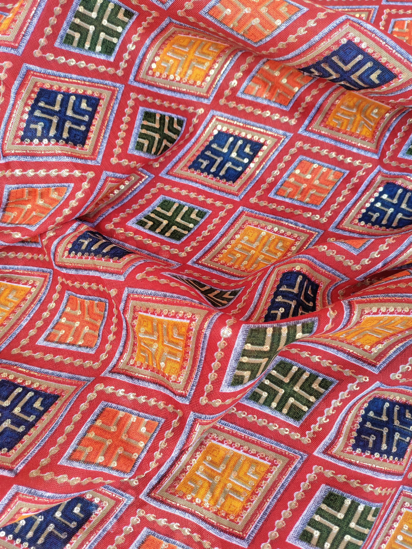 Rajwadi Red and Heavy Mirror work Patch Suit Set with Rajwadi Printed Cotton Dupatta
