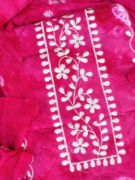 Anvika Rani Pink Bhandani and Chikankari Suit Set with Bandhani Dupatta