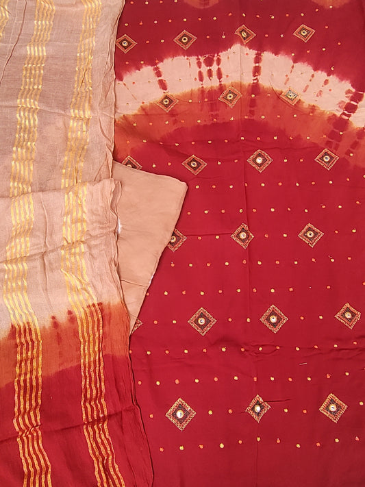 Aarvi Kesari Bandhani Cotton Suit Set