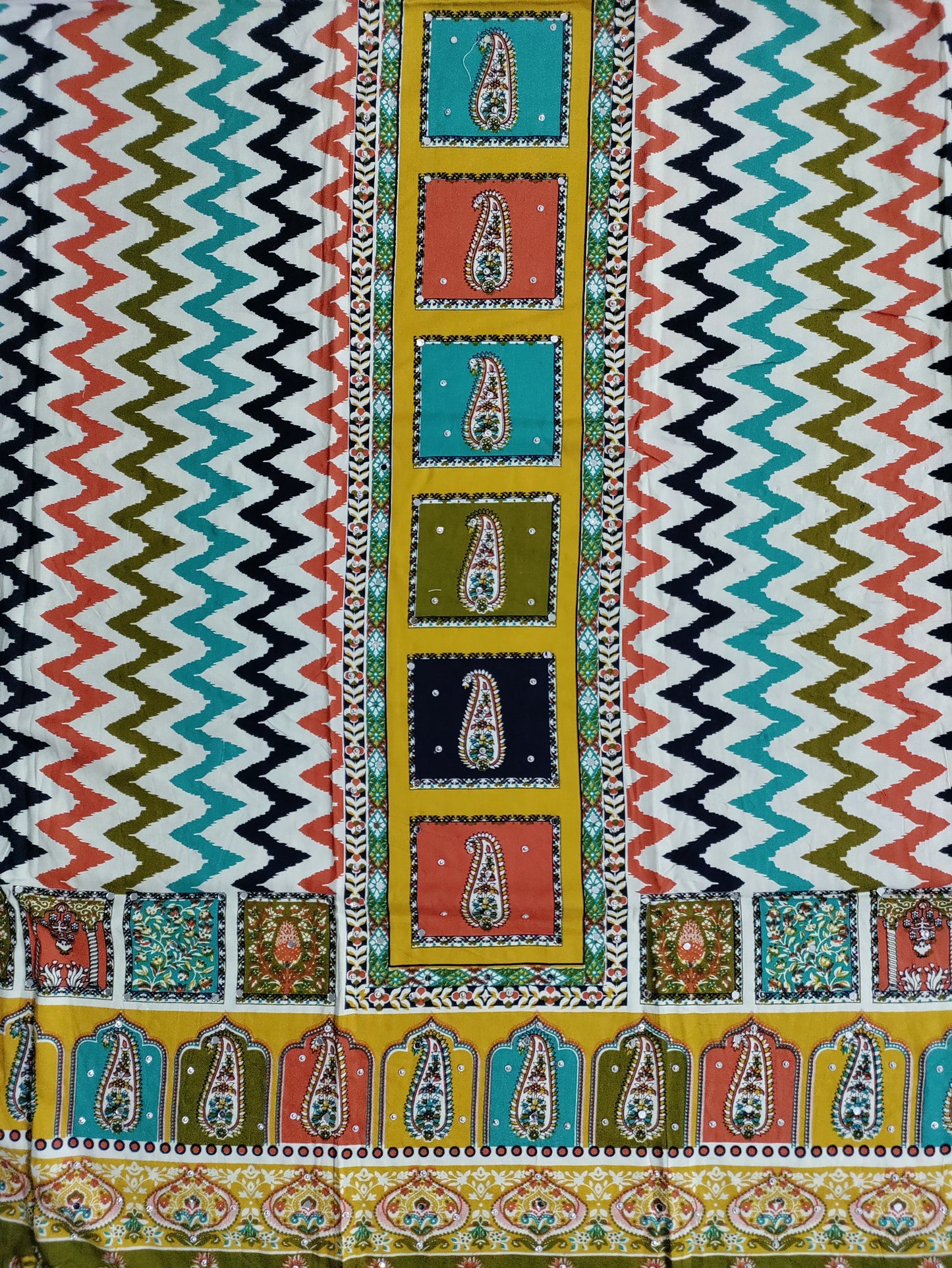 Varnika Yellow - Colorful Printed Rayon Suit Set with Stone Work