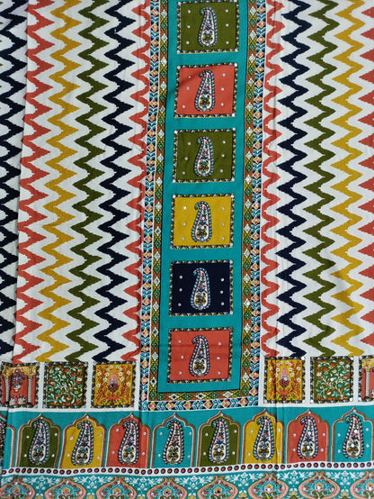 Varnika Aqua Blue - Colorful Printed Rayon Suit Set with Stone Work