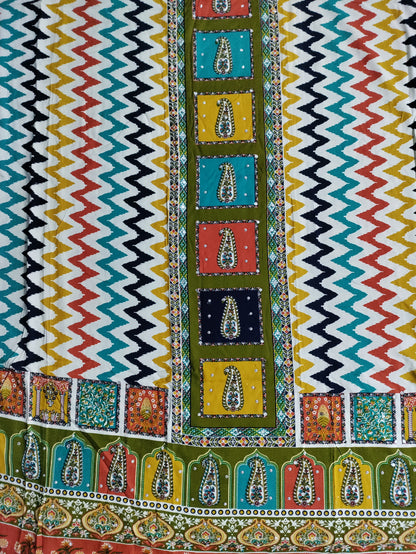 Varnika Olive Green - Colorful Printed Rayon Suit Set with Stone Work