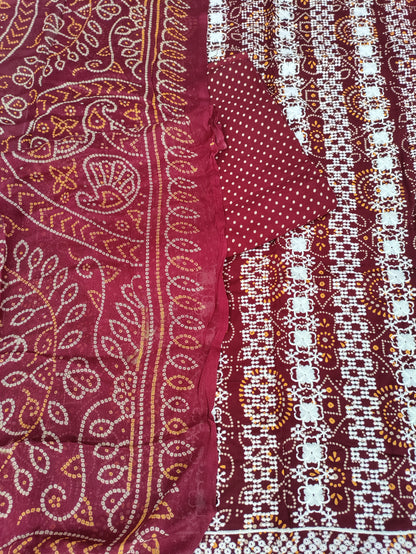 Tarini Red Maroon Chikankari with Bandhani Print Suit Set and Bandhani Print Dupatta