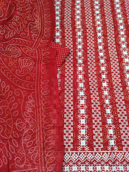 Tarini Kesari Chikankari with Bandhani Print Suit Set and Bandhani Print Dupatta