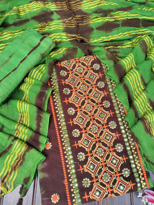 Lavanya Leafy Green Full Embroidery with Mirron Work Suit set