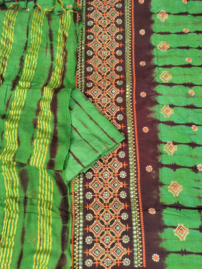 Lavanya Leafy Green Full Embroidery with Mirron Work Suit set