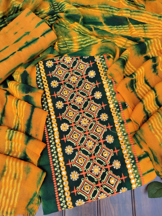 Lavanya Mustard Yellow Full Embroidery with Mirron Work Suit set
