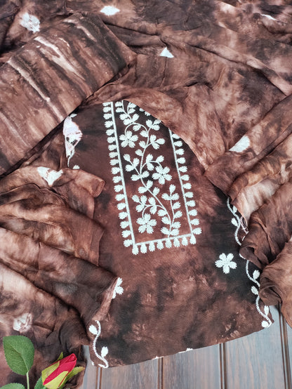 Anvika Brown Bhandani and Chikankari Suit Set with Bandhani Dupatta