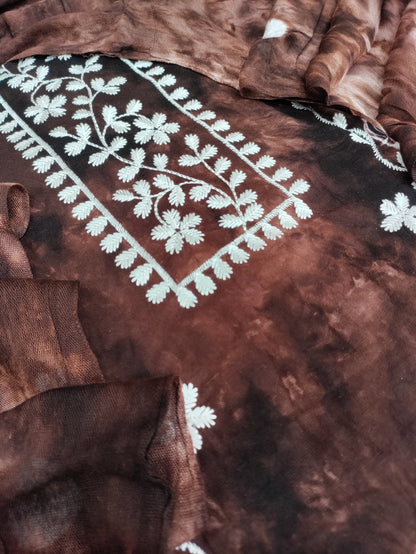 Anvika Brown Bhandani and Chikankari Suit Set with Bandhani Dupatta