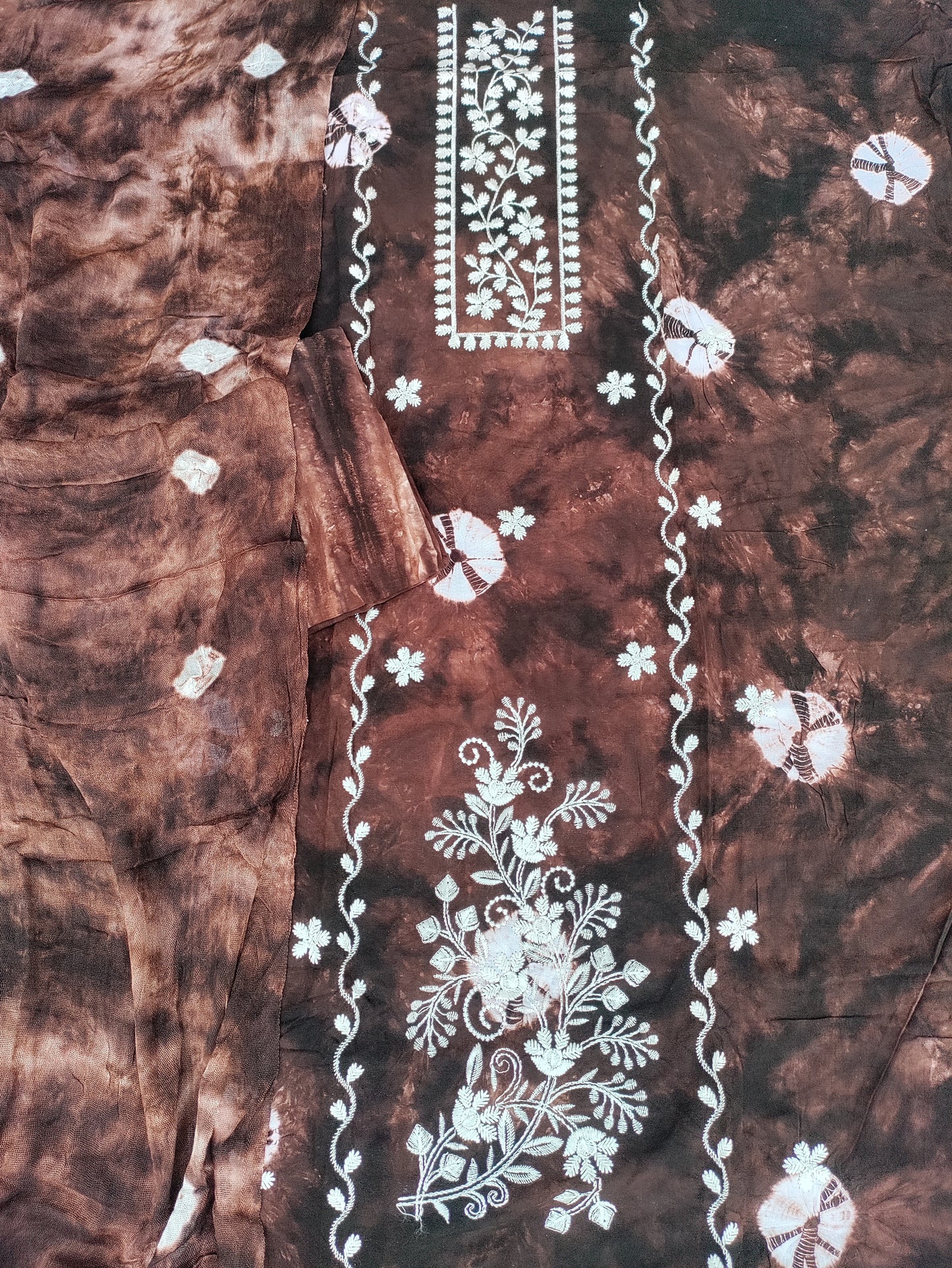 Anvika Brown Bhandani and Chikankari Suit Set with Bandhani Dupatta