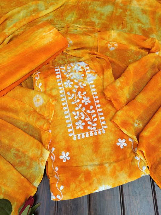 Anvika Sunflower Yellow Bhandani and Chikankari Suit Set with Bandhani Dupatta
