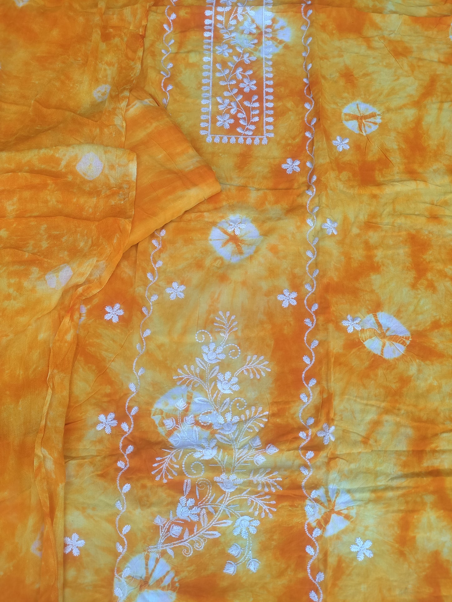 Anvika Sunflower Yellow Bhandani and Chikankari Suit Set with Bandhani Dupatta