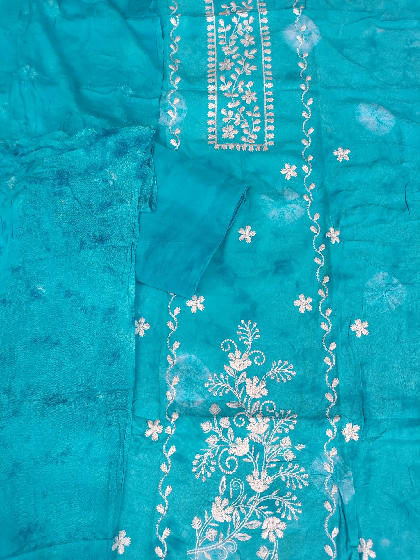 Anvika Aqua Blue Bhandani and Chikankari Suit Set with Bandhani Dupatta