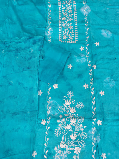 Anvika Aqua Blue Bhandani and Chikankari Suit Set with Bandhani Dupatta