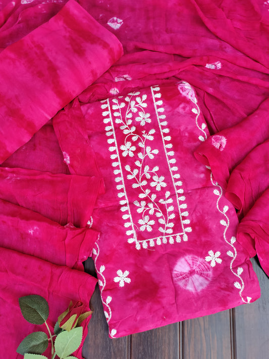 Anvika Rani Pink Bhandani and Chikankari Suit Set with Bandhani Dupatta