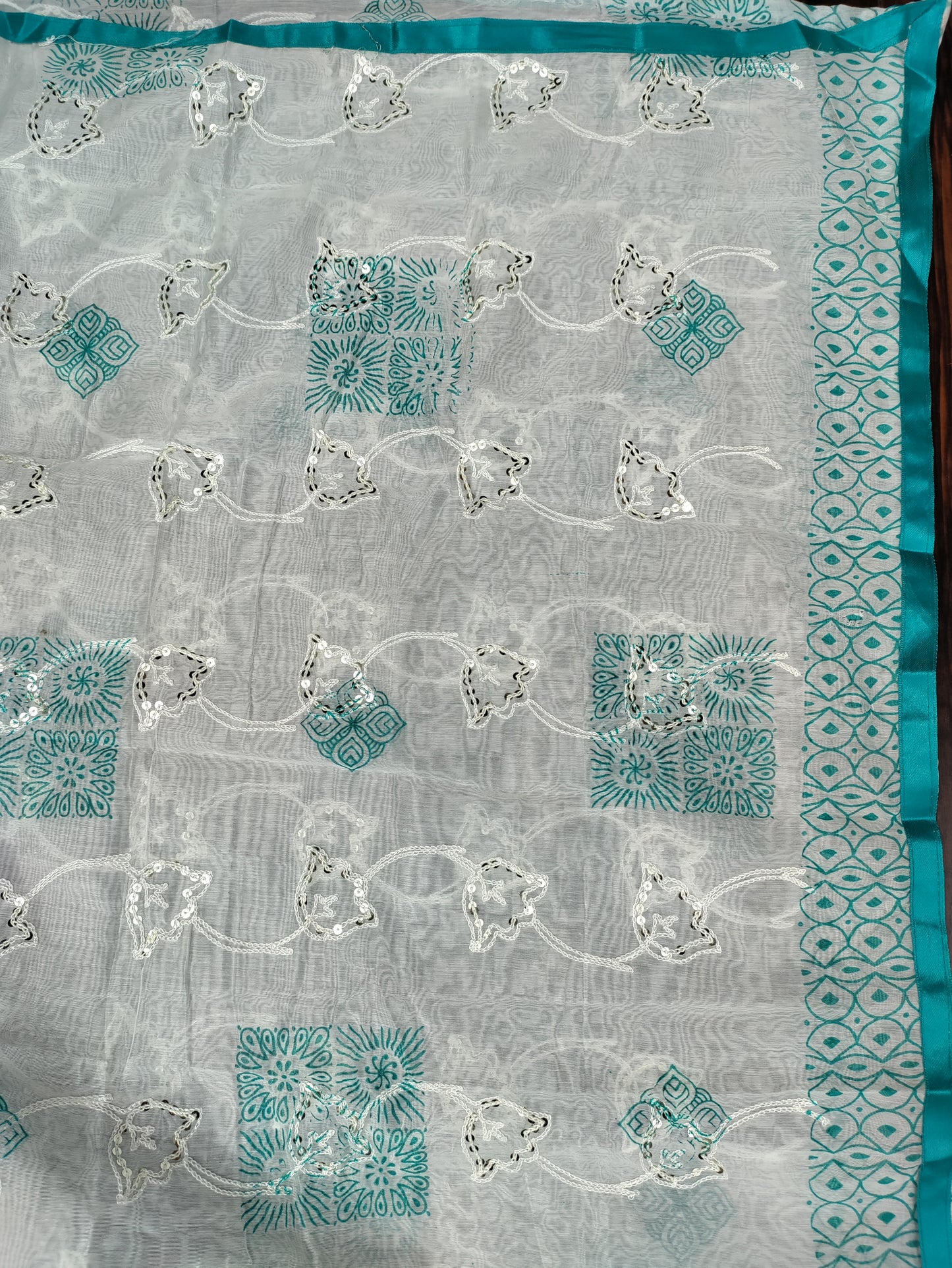 Aarika Aqua and Embroidery Stone Work on Neck with Thread Work Dupatta