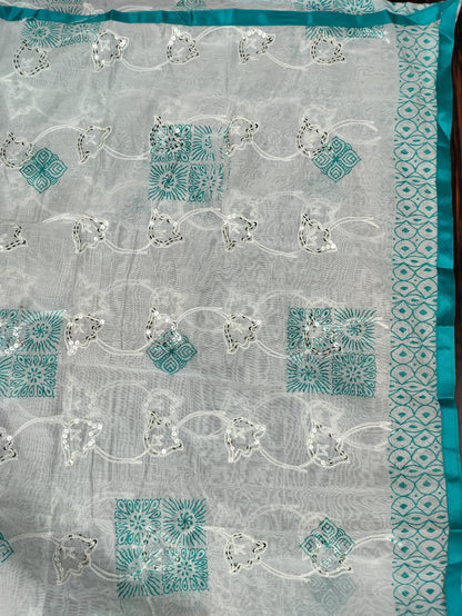 Aarika Aqua and Embroidery Stone Work on Neck with Thread Work Dupatta