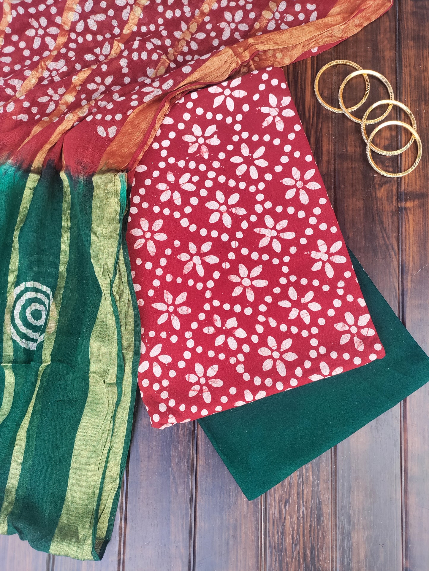 Batik Print Red Maroon Cotton Unstitched Suit Set