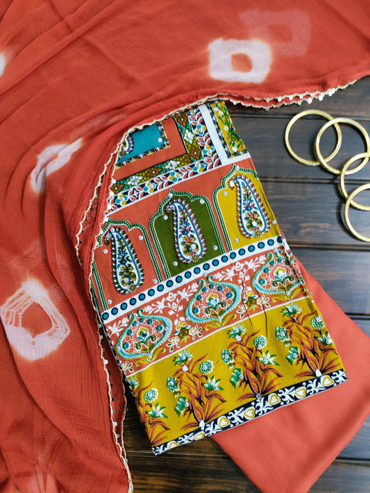 Varnika Kesari - Colorful Printed Rayon Suit Set with Stone Work