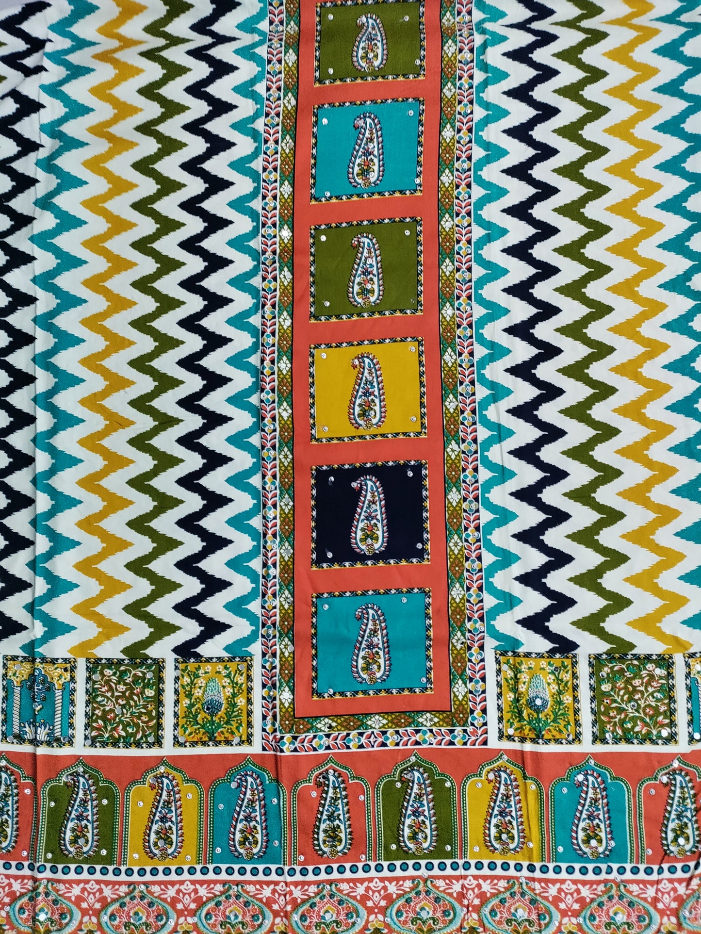 Varnika Kesari - Colorful Printed Rayon Suit Set with Stone Work