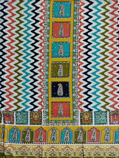 Varnika Yellow - Colorful Printed Rayon Suit Set with Stone Work